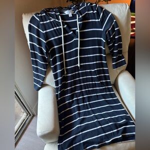 Market & Spruce Stitch Fix Navy Striped Hoodie Dress Kangaroo Pocket Size S